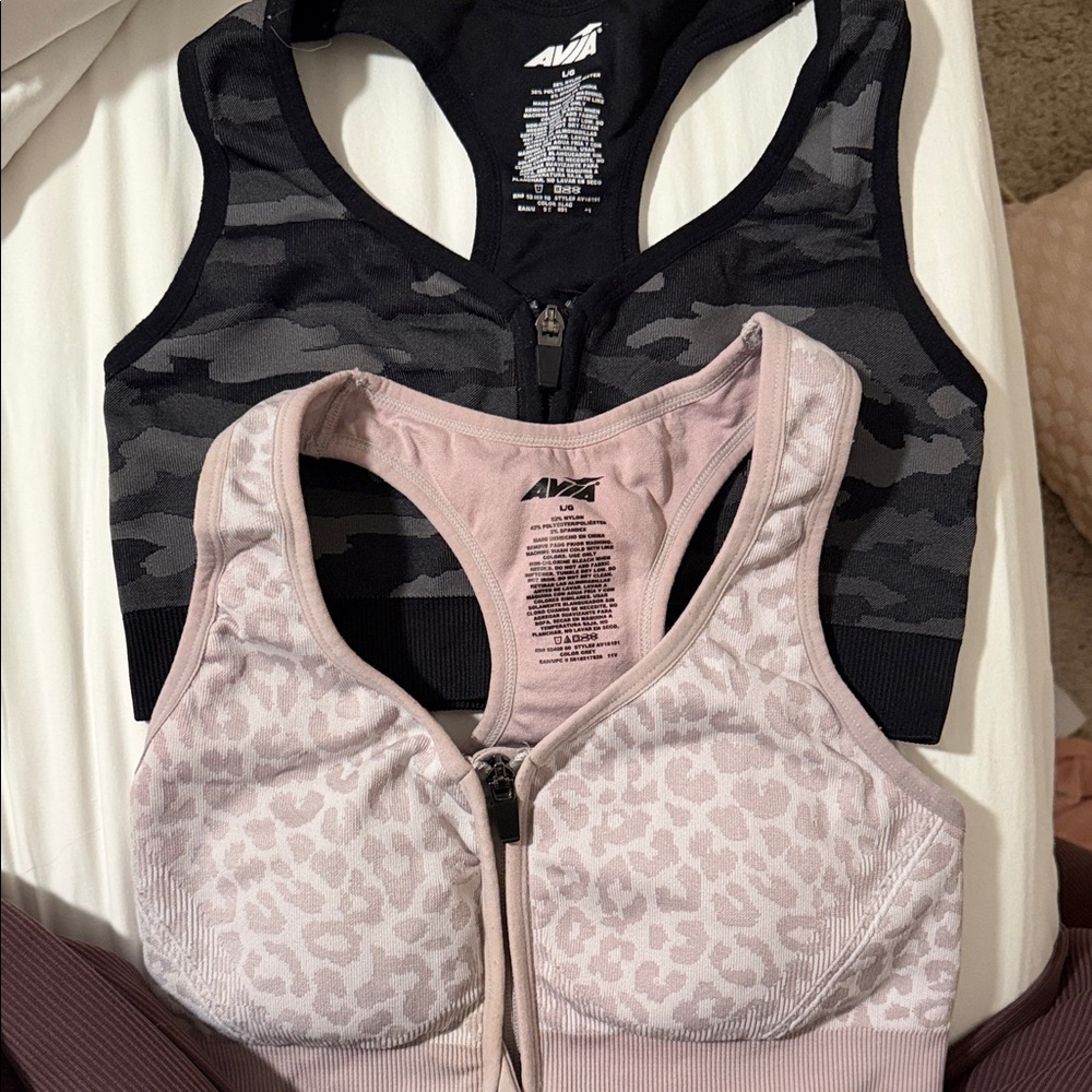Avia Women's Sports Bra Set - Black Camo and Pink Leopard
